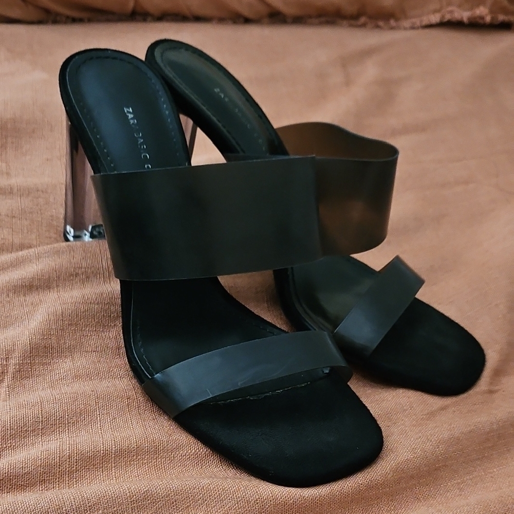 Zara BASIC COLLECTION Black Heeled Mules